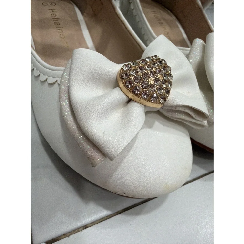 Hehainom Little Girls Emily Strap Mary Jane Shoe Bow Rhinestone‎ Heart 12 White